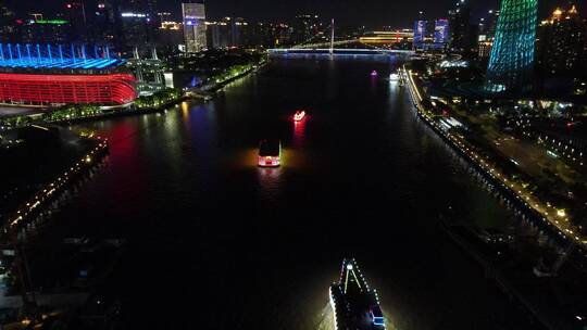 广州珠江日夜游船航拍