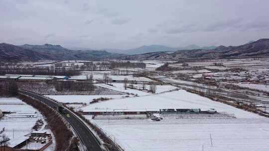 【航拍】雪后的北方农村  农村雪景