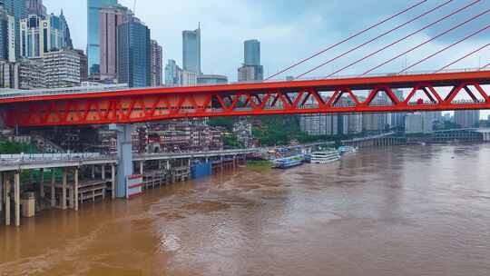 重庆市洪崖洞民俗风貌区渝中区航拍车流人流