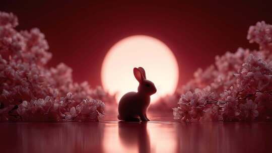 瑞兔沐浴绯红之月，静享春日美好