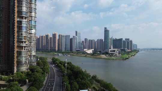 长沙航拍4K城市湘江福元路大桥北川洲际
