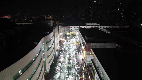 夜市摊宵夜美食摊夜景人流航拍