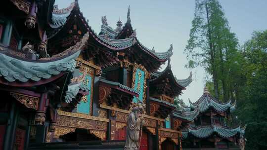 高清实拍四川眉山青神中严寺庙古风建筑