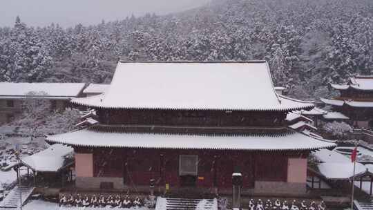 天台华顶寺建筑雪景空中俯瞰全景