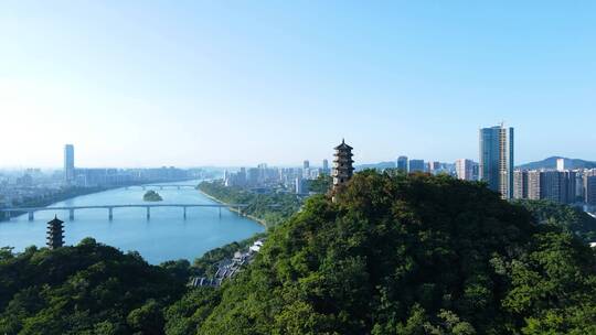 柳州柳江风景航拍蟠龙山