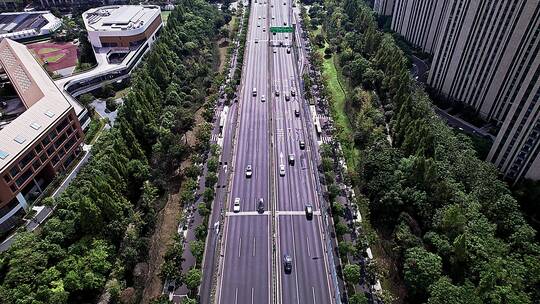 航拍杭州滨江机场城市大道机场高速