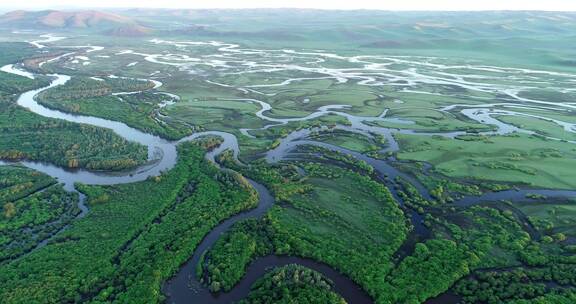 航拍内蒙古根河湿地风光