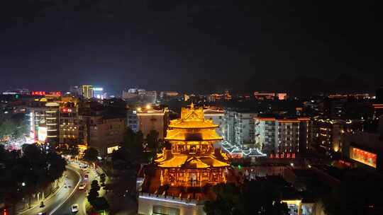 广西桂林逍遥楼夜景航拍