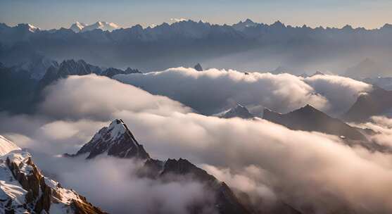 雪山云雾阳光山峰云海日出自然生态环境风景