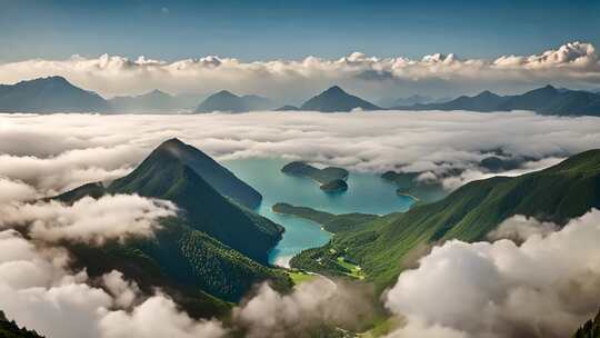 高山云海间的湖泊风光