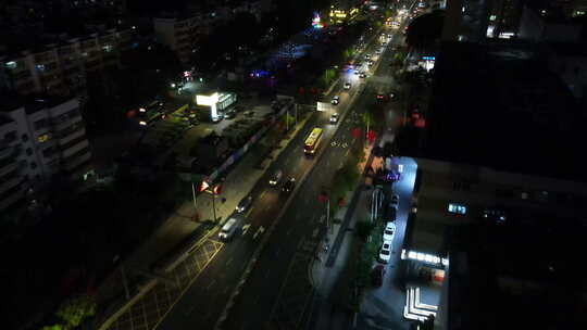深圳新区航拍夜晚街道马路