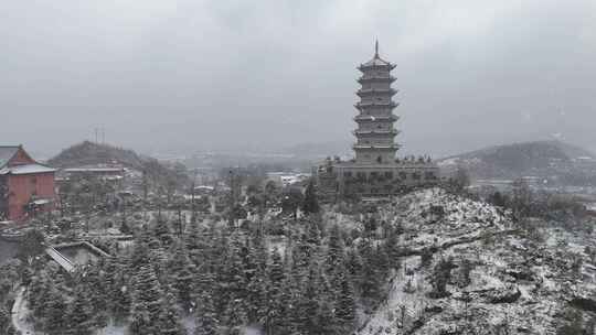 雪景航拍 古建筑