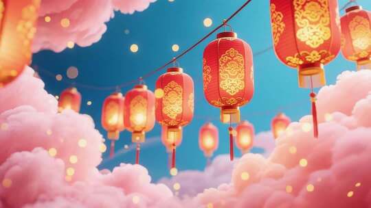 云端悬挂的中式红灯笼