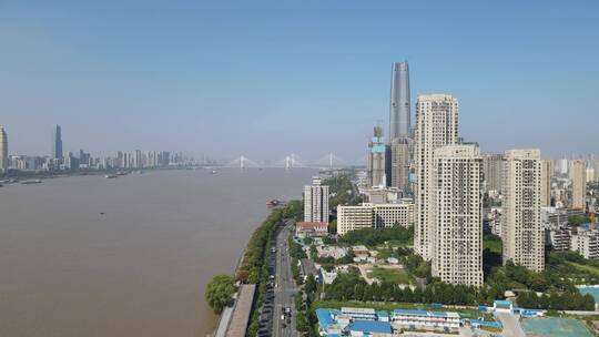 航拍湖北武汉城市建设高楼大厦