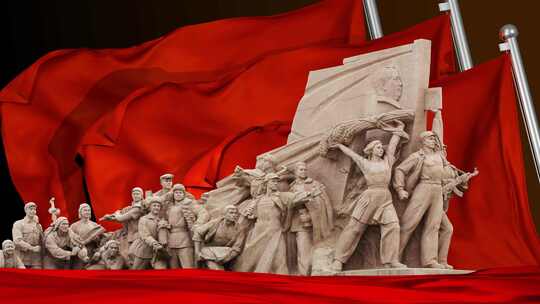 人民英雄雕塑红旗飘扬舞台背景视频素材模板下载