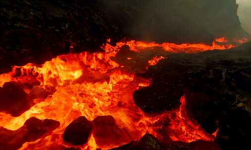 无人机视角 穿梭火山熔岩自然风光