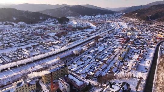 东北雪乡雪后小镇全景俯瞰