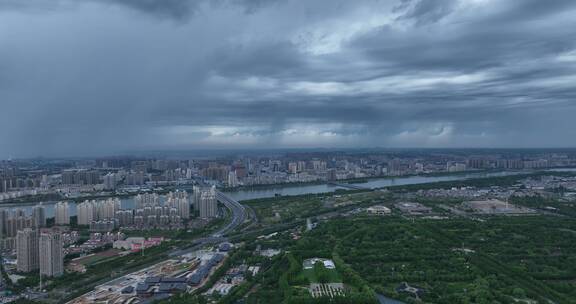 洛阳洛河隋唐立交桥鼓楼牡丹博物馆阴雨天