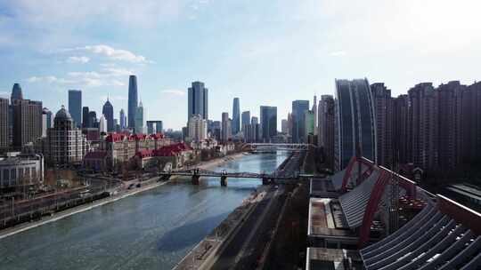 天津海河风景奥式风情区城市风光航拍