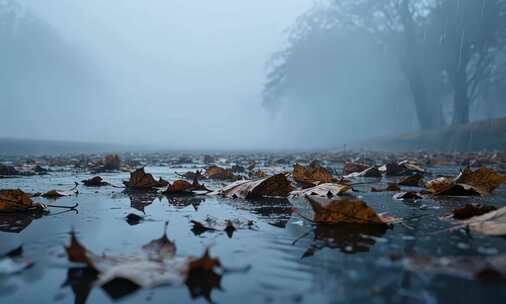 伤感落叶枯叶空镜头雨后地面落叶特写空镜头