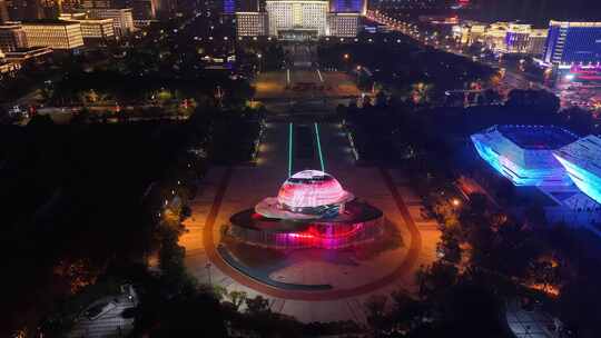 江西上饶市民广场夜景灯光航拍