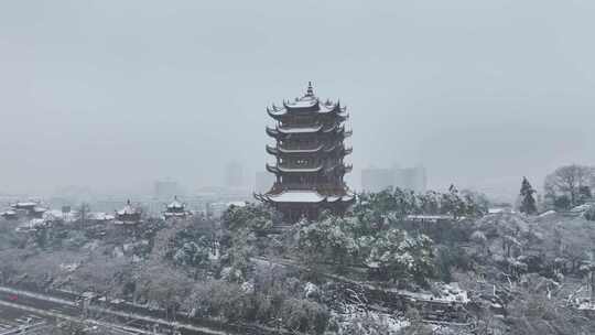 武汉黄鹤楼暴雪航拍