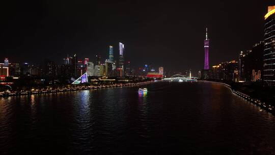 广东省广州市珠江新城天河CBD夜景航拍