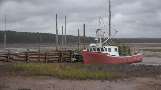 加拿大新斯科舍省码头的红船视频素材模板下载