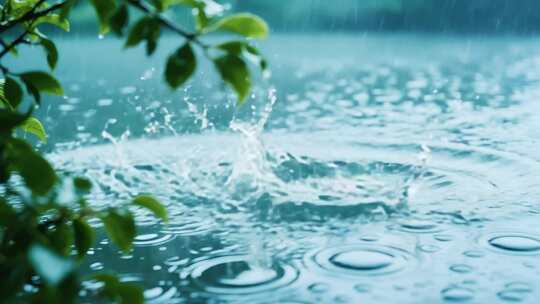 雨滴落入水面溅起水花