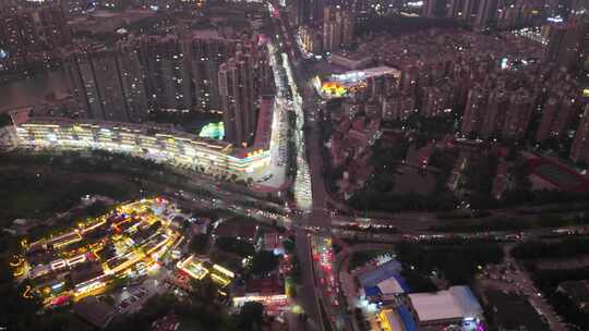 广东肇庆城市夜景交通航拍