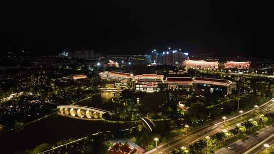 漳州南山文化生态园夜景航拍南湖生态公园