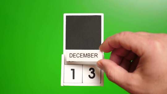 12.绿色背景上日期为12月13日的日历视频素材模板下载