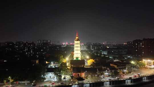 安徽安庆迎江寺振风塔夜景航拍