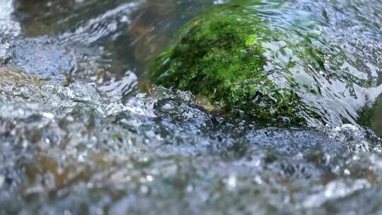 山涧青苔岩石溪流微距升格