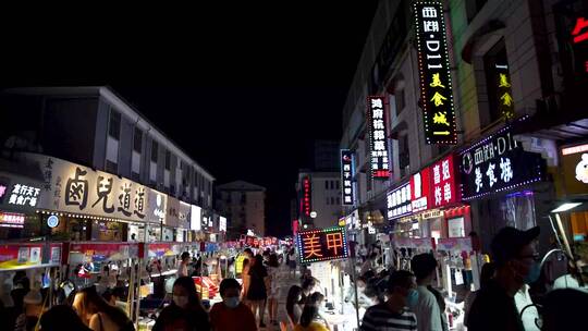 杭州上城区武林夜市美食街4K视频合集视频素材模板下载