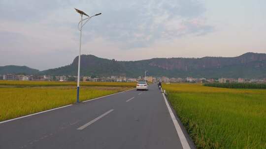 乡村道路车辆行驶田园风光