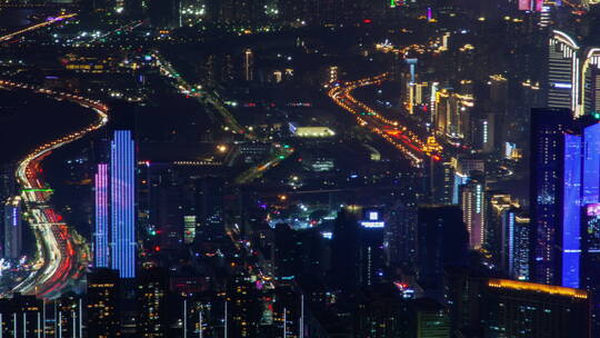 中国深圳夜景全景城市延时拍摄