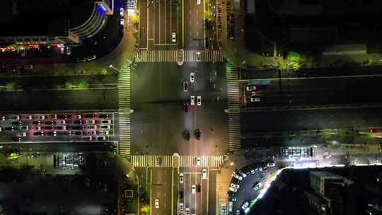 杭州滨江十字路口车流夜景航拍