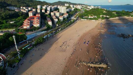 厦门航拍厦大白城沙滩海边景观