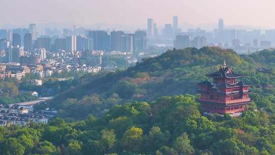 杭州城隍阁景区航拍上城区风景风光素材