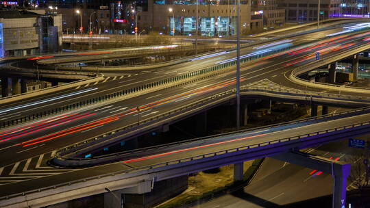 夜晚城市立交桥交通延时