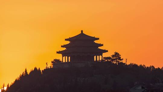 北京日出万春亭日出古建太阳升起延时