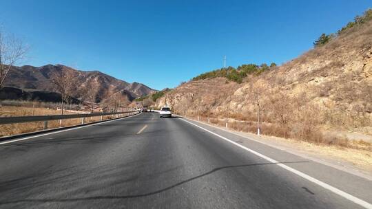 行车视角道路两侧绿化风景开车第一视角开车