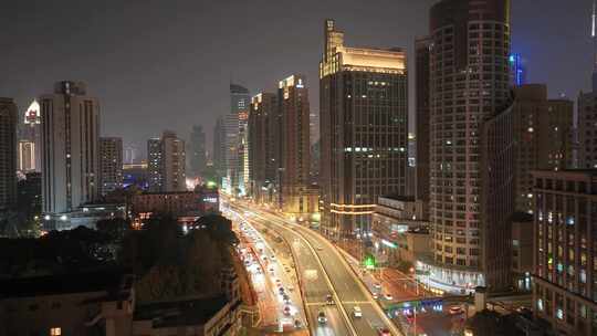 航拍上海浦西 延安高架夜景