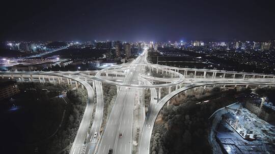 鸟瞰杭州滨江时代大道高架中兴立交夜景