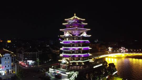 惠州水东街合江楼夜景航拍视频素材模板下载