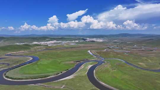 草原河流湿地航拍