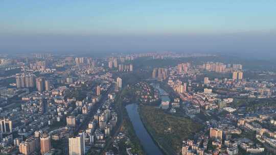 四川自贡城市大景清晨风光航拍