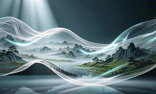 国风山水光影动态背景素材