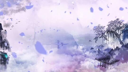 原创30秒紫色浪漫中国水墨背景AE模板